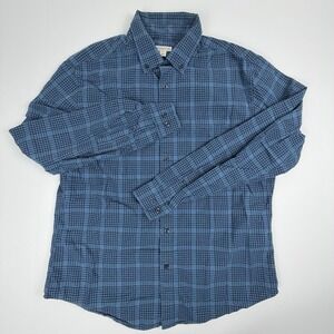 Merona Mens Blue Plaid Long Sleeve Button Down Cotton Shirt Large RN17730